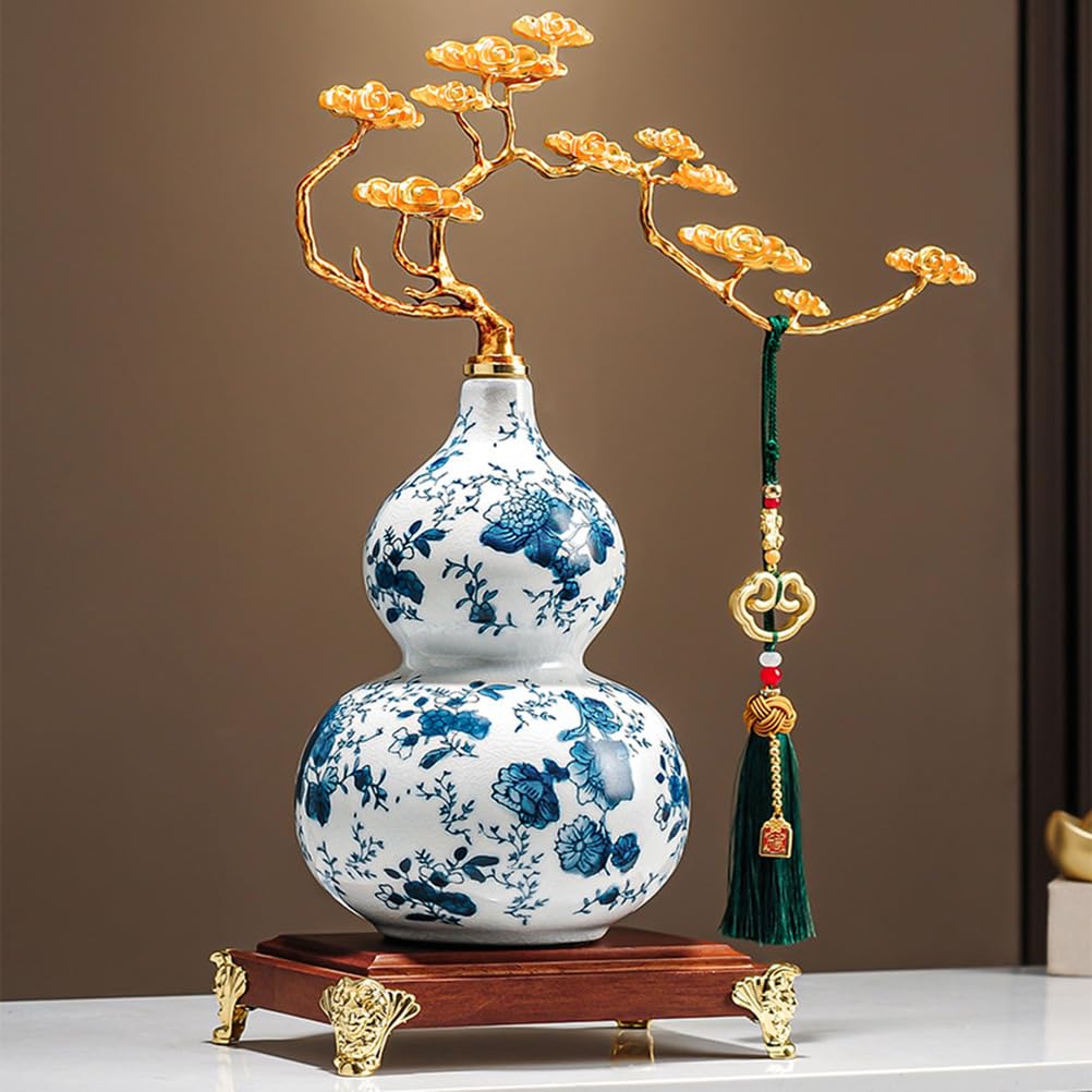 Feng Shui Ceramika Wu Lou Hu Lu Tykwa Chińska Powodzenie na szczęście Fortuna Bogactwo Zdrowie Sukces Tykwa Kolekcjonerski Amulet Dekoracje dla przyjaciół Rodziny Kochankowie,Blue