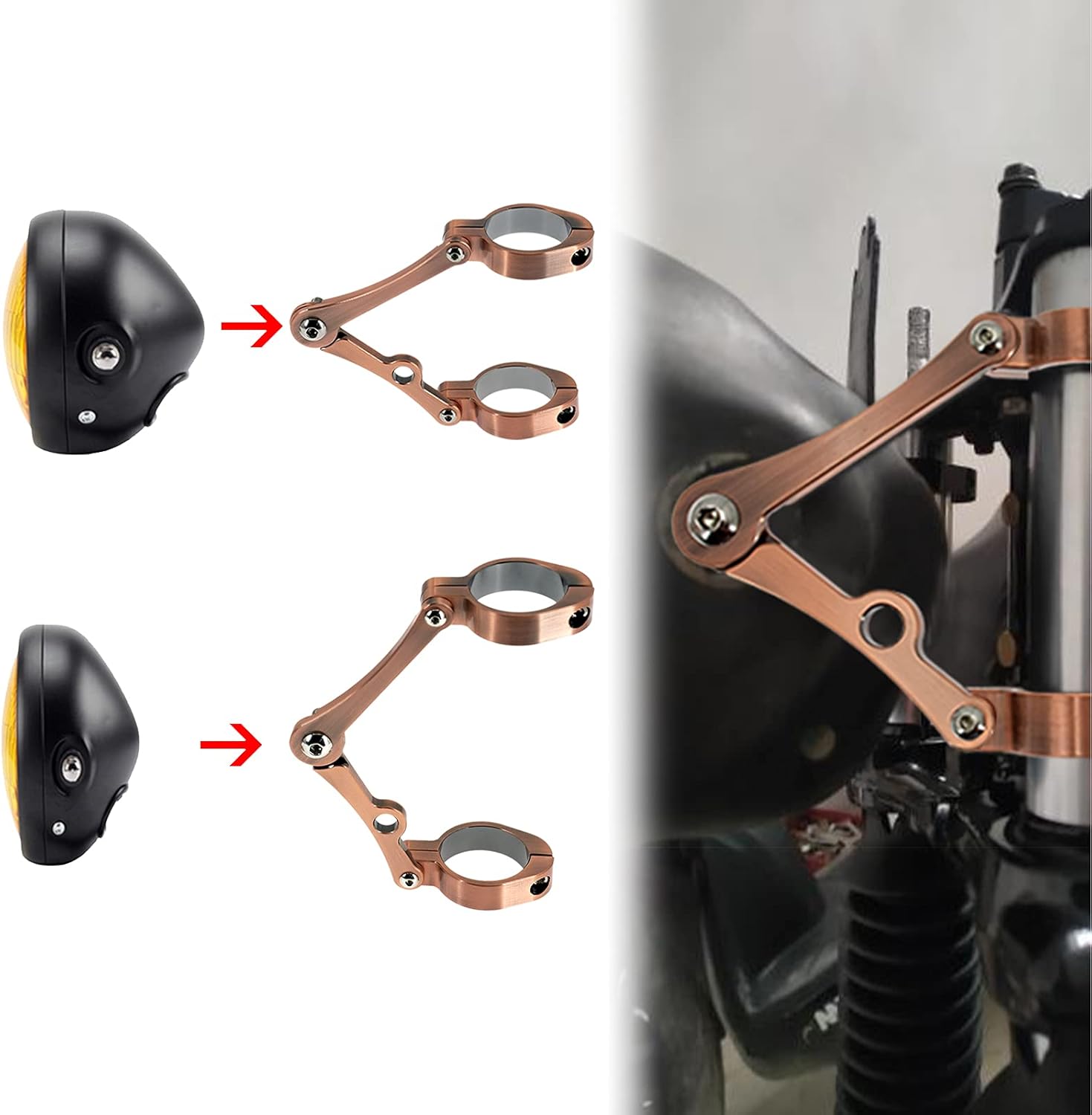 HDBUBALUS Motorcycle Headlight Bracket Mount 39-41mm Turn Signal Fork Tube Clamp Holder Fit for Chopper Bobber Cafe Racer Custom Bikes Bronze