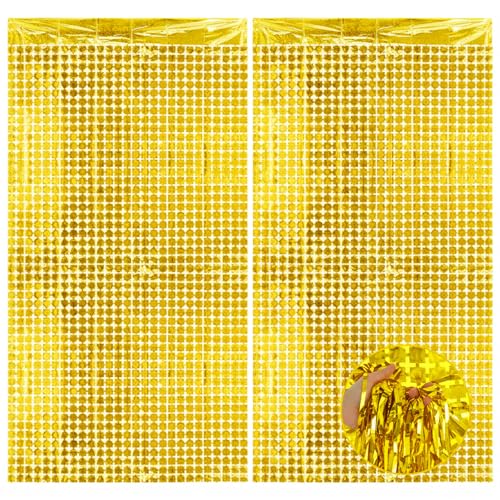 Aphumedc Lot de 3 rideaux à lamelles dorées - 1 x 2 m - Rideau de fête à paillettes - Rideau à...
