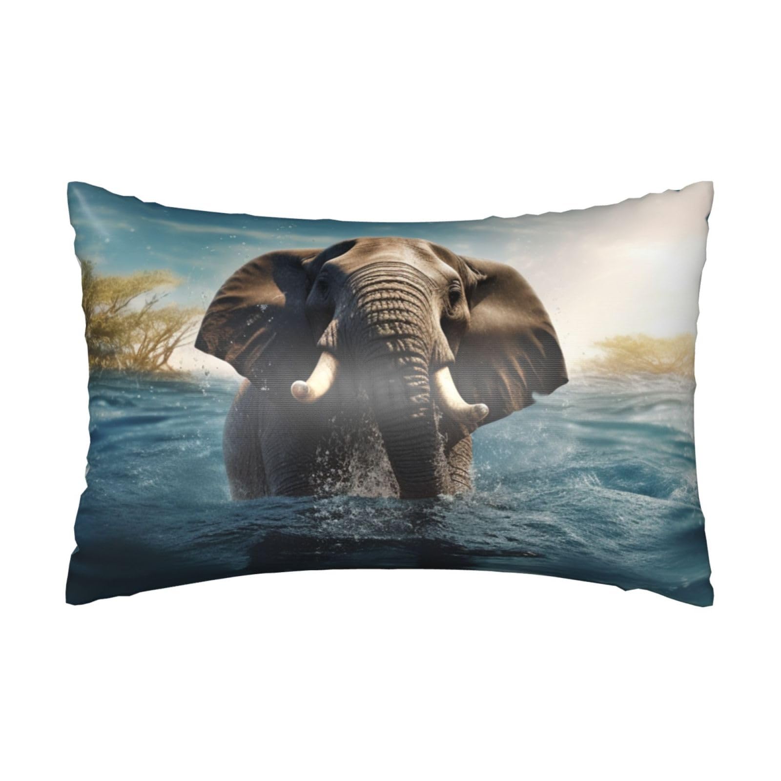 Satin Pillowcase for Hair and Skin, Swimming African Elephant Pillow Case Queen Size 20x30 Inches, Cooling Silky Pillowcases with Zipper Ultra Smooth and Soft Pillow Cover for Sleeping