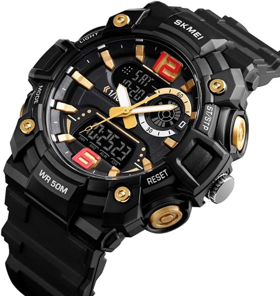 MASTOP Men Multifunction Analog Digital Wrist Watch LED Display Waterproof Outdoor Sport Tactics Watch for Men (Gold)