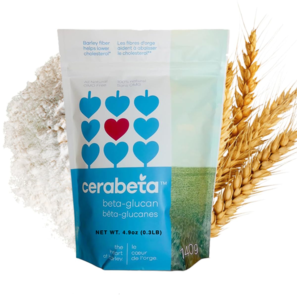 Cerabeta Barley Beta-Glucan Daily Supplement Powder, 4-in-1 Natural Fiber, Single Ingredient, Sugar-Free, Non-GMO.