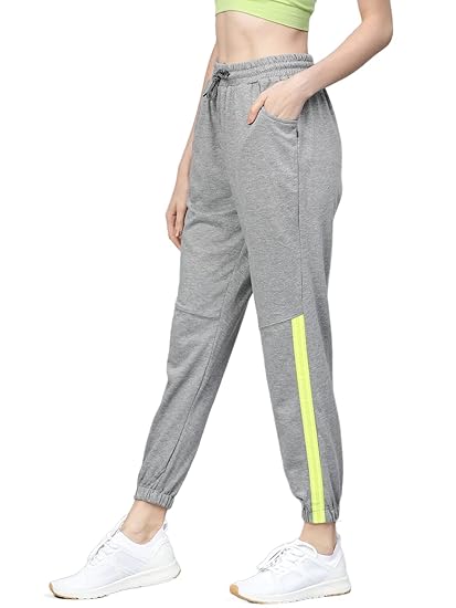 Women's Cotton Blend Regular Fit Half Stripe Track Pants