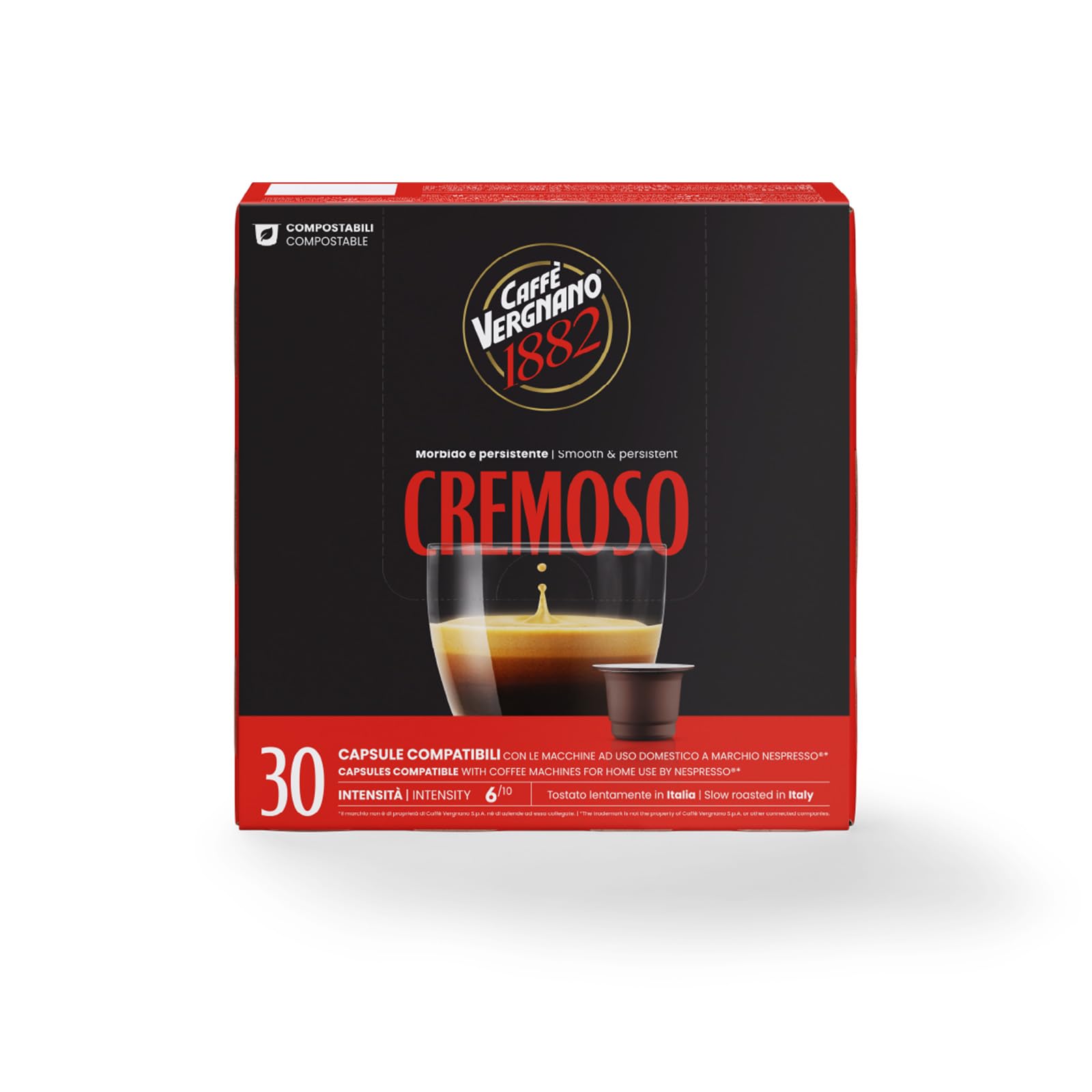 Caffè Vergnano 1882-240 Capsule - Caffè Compostabili e Compatibili con Nespresso, Cremoso - 8 confezioni da 30 capsule | 240 Cápsulas – 8 Paquetes de 30 Cápsulas