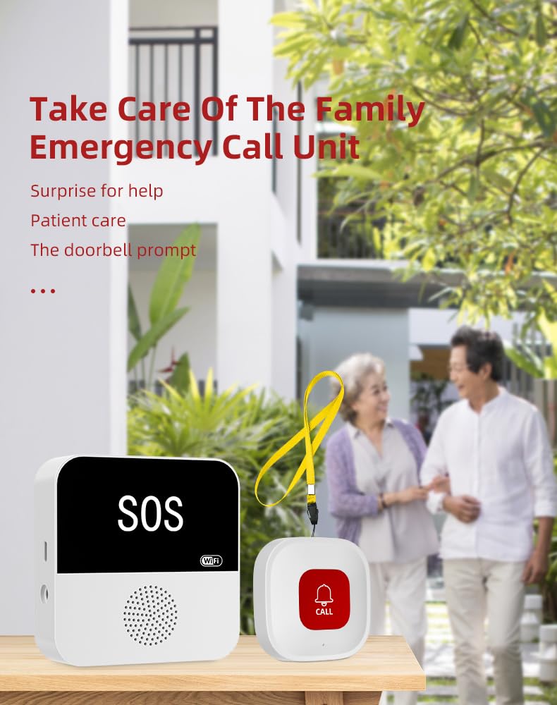 Pulsador Emergencia Ancianos WiFi Tuya - Botón SOS Llamada Inteligente para Mayores con 1 Receptor + 2 Botones, 12 Melodías, Alcance 100m Abierto, App para Cuidado en Hogar y Residencias