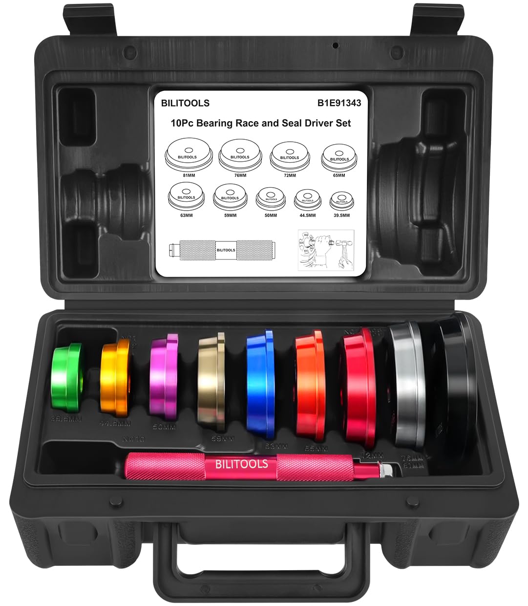 BILITOOLS Bearing Press Kit, 10 Piece Bearing Race and Seal Driver Set, Seal Driver Installer Set for Bearing Installation