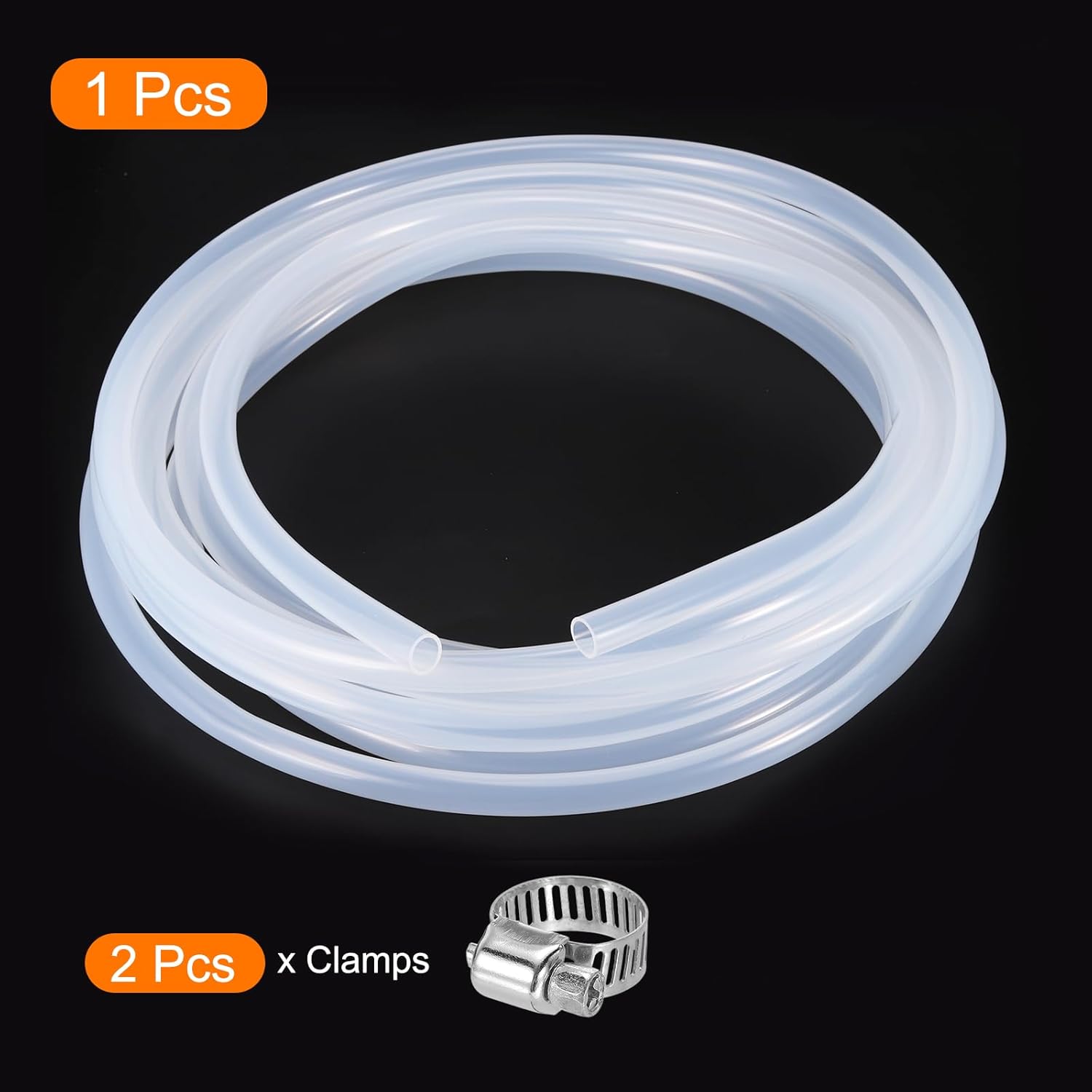 MECCANIXITY 20ft Clear Silicone Rubber Tubing 5/8" ID Plastic Tube Flexible Air Hose for Brewing, Wine Making, Pump Siphon, 16mm x 20mm, with 2pcs Clamps