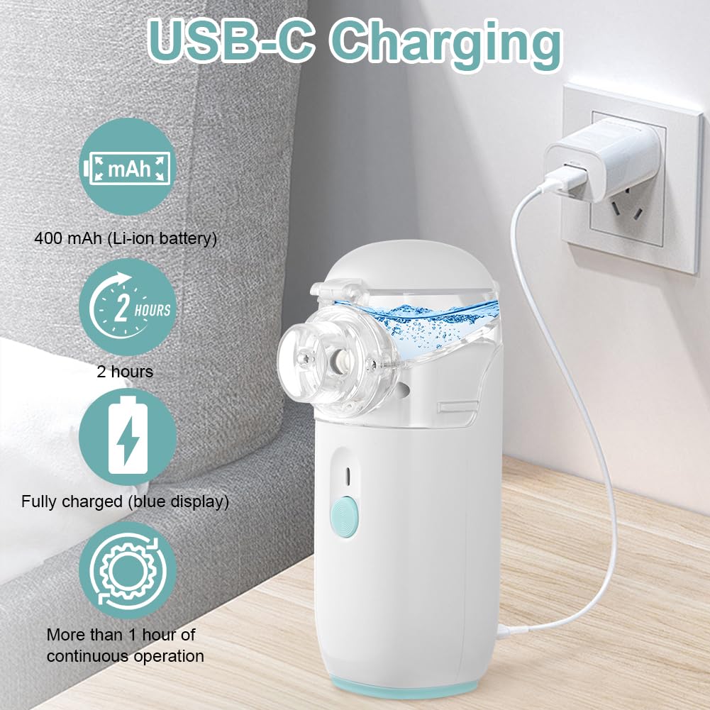 Nebulisateur pour Adultes, Nebulisateur Portable Rechargeable pour Adultes et Enfants, Inhalateur Silencieux pour Enfants avec 2 Masques et Embout Buccal, pour Usage Domestique et en Voyage