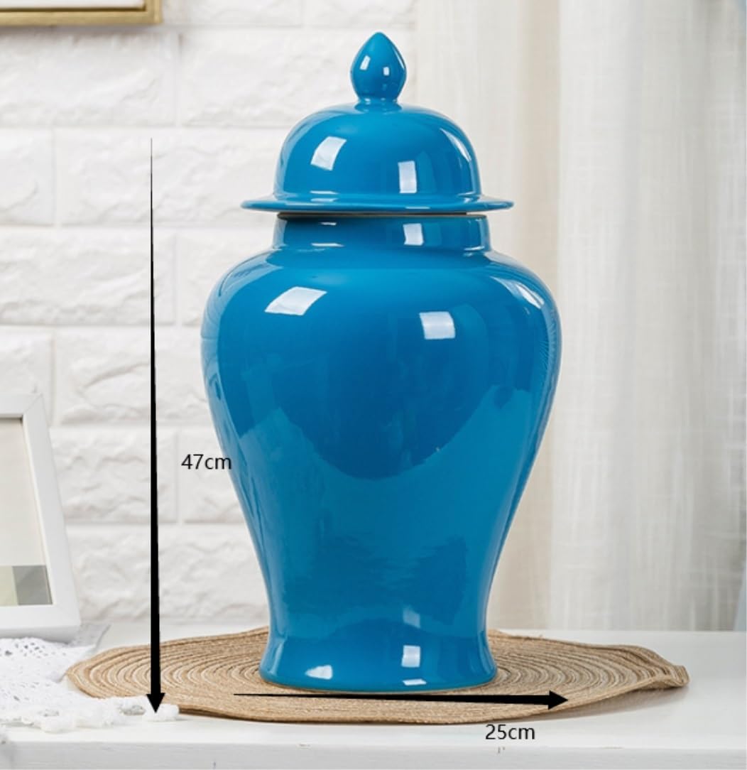 Ingwer glas mit deckel Ingwergläser Einfache Keramik-Ingwerglas-Vase Mit Deckel, Blau, Große Chinesische Antike Porzellan-Tempelgläser Mit Deckel Porzellan-ingwerglas Vorratsglas Dekoratives(25*47cm)