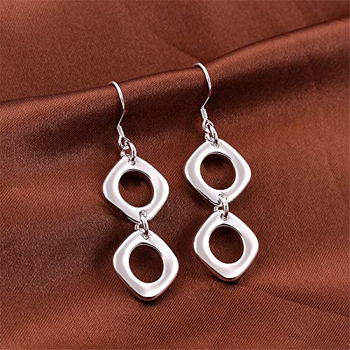 ODHLMFQ Sterling Silver Square Round Geometry Drop Earrings For Woman Wedding Engagement Party Charm Jewelry