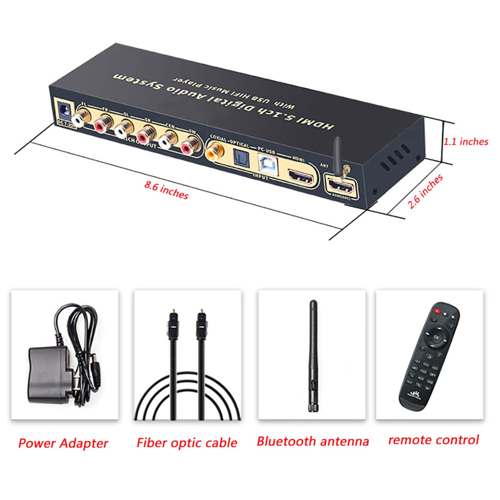 Audio-Decoder, Digital-Analog-Wandler, Audio-Konverter, DTS Dolby Hard Decoding, U Disk HDMI Bluetooth 5.0 Fibra Ottica Arc Coassiale, DAC DTS AC3 FLAC Ape 4K*2K Convertitore da HD