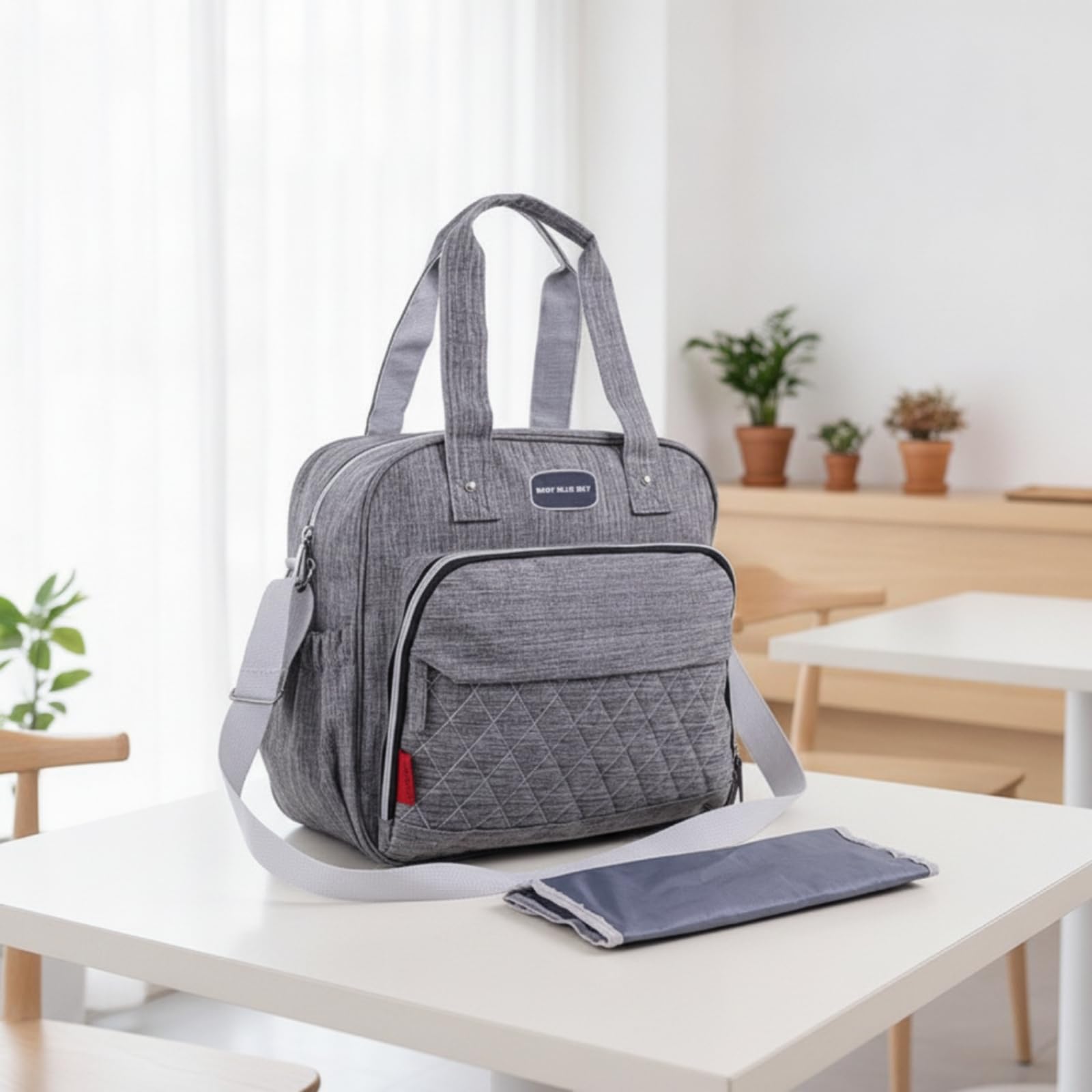 Borsa Fasciatoio con Materassino Trapuntata Borsa con Tracolla Capiente per Genitori, Ospedale