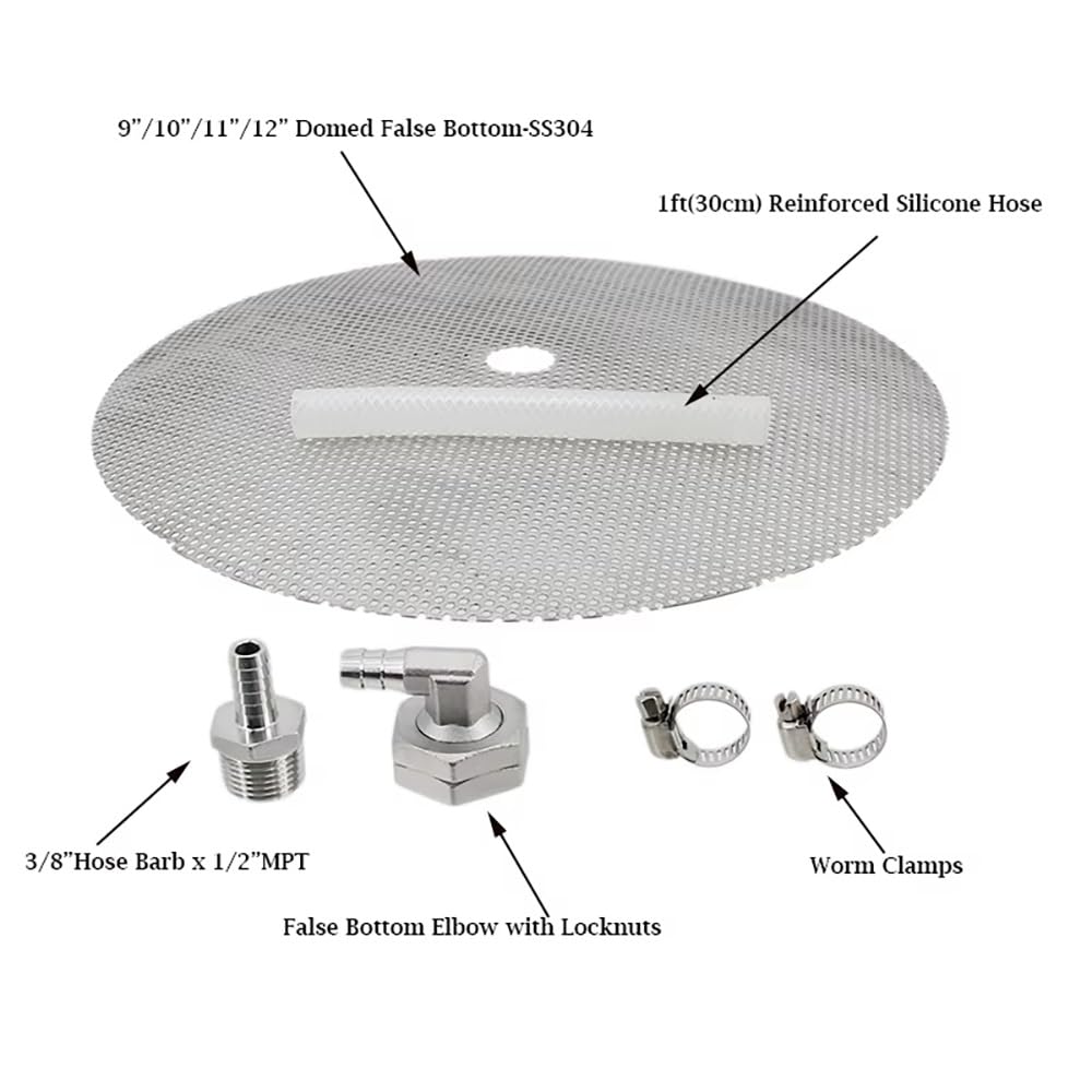 Maischbottich-Set Aus Edelstahl Mit Falschem Boden – 9"/10"/11"/12" Kuppel, Silikonschlauch Und Anschlussstück for Das Heimbrauen Von Vollkornbier(11inch False Bottom)