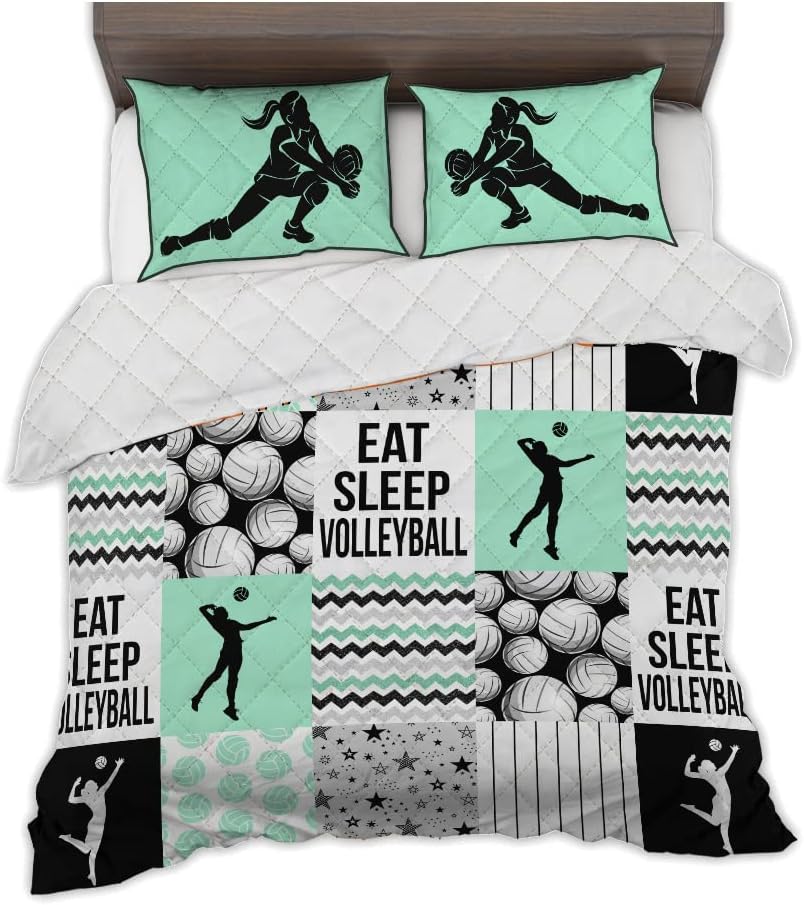 LIFESELAZ Mint Green Volleyball Quilt Bedding Set Girls