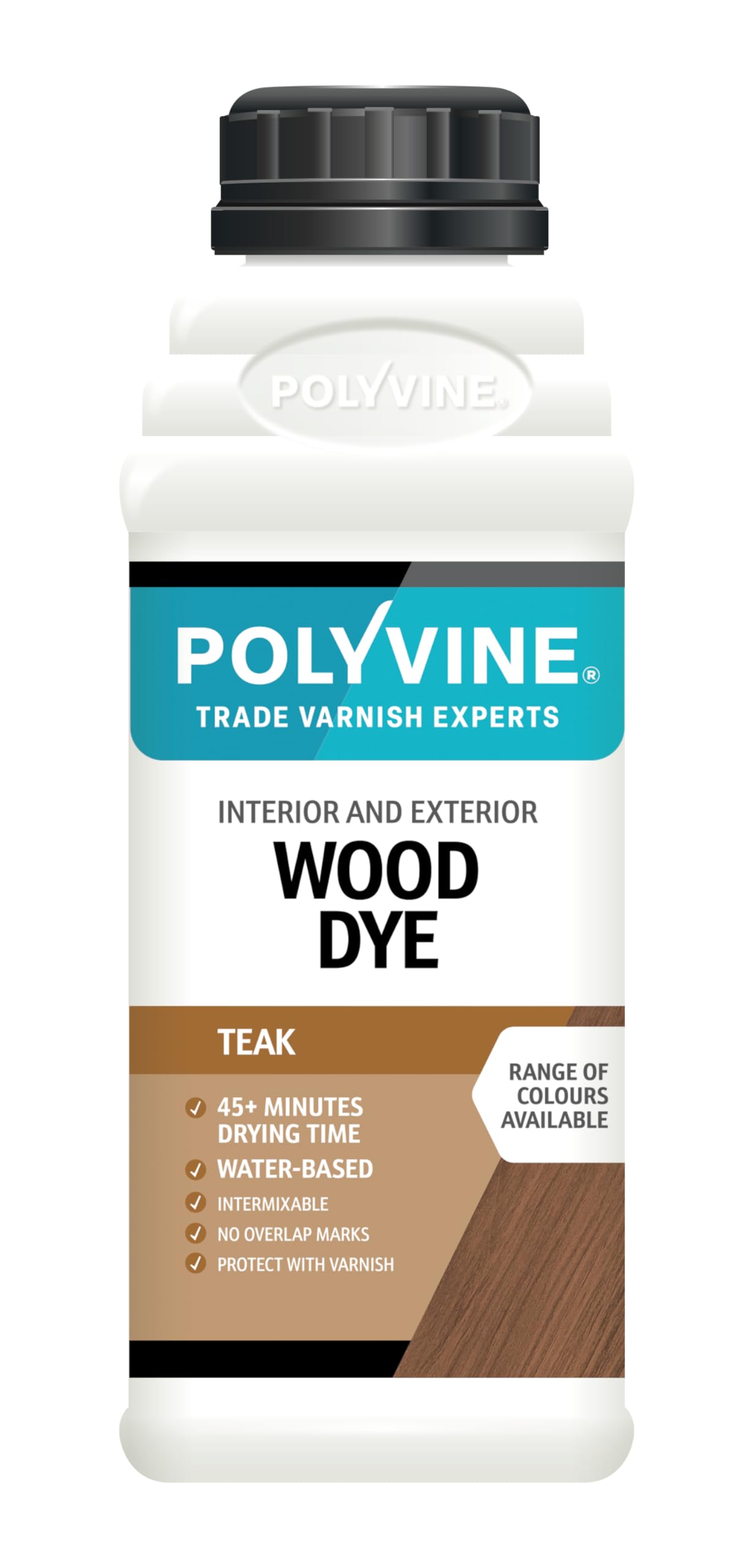 Polyvine Wood Dye – Interior Exterior Wood Colour Restorer – Quick Drying, Water Based Intermixable Woodwork Sealer Any Colour for Furniture, MDF, Ply, Hardwood, Softwood - Teak, 500ml