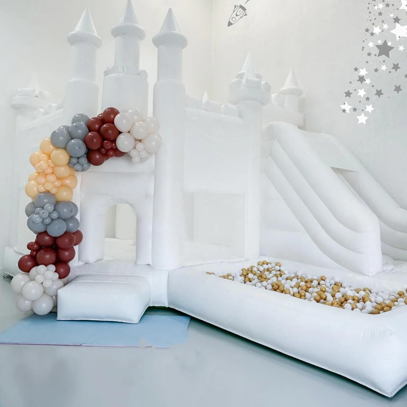 White Bounce House, Commercial White Castle 20x13ft Large Adults PVC Bounce House with Blower Inflatable Castle for Wedding Birthday Party Celebrations