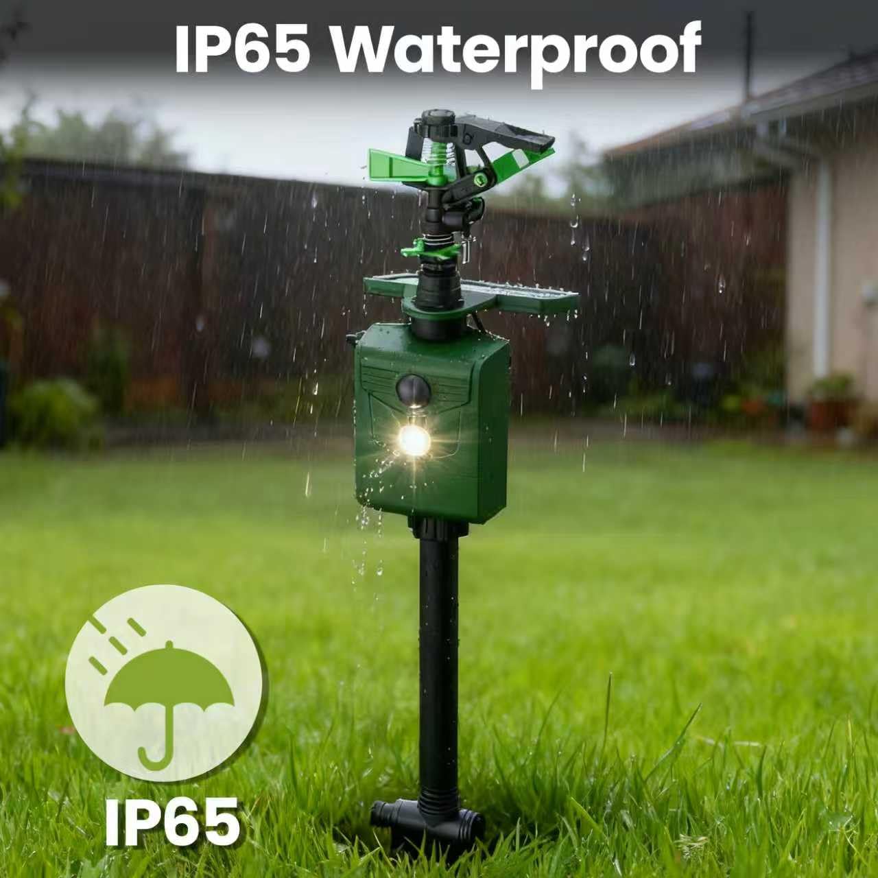 Arroseur répulsif à détecteur de mouvement, pulvérisateur d'eau d'extérieur à énergie solaire pour chats, chiens, cerfs, écureuils et mouffettes, dissuasif sans cruauté pour jardin, pelouse et cour