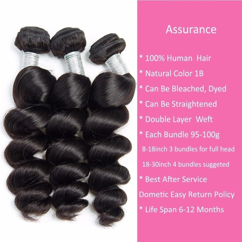 Codzienne użytkowanie Zestaw 3 peruwiańskich włosów ludzkich Remy Loose Wave z zamknięciem z przodu, 13 x 4, wstępnie depilowana linia włosów na imprezę (16+18+20+Closure 14)
