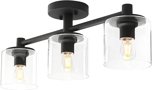 Miniatura 9 de Pathson Lámpara de techo semiempotrada de 3 luces, lámpara colgante industrial con pantalla de cristal, lámpara de araña de techo para pasillo, loft