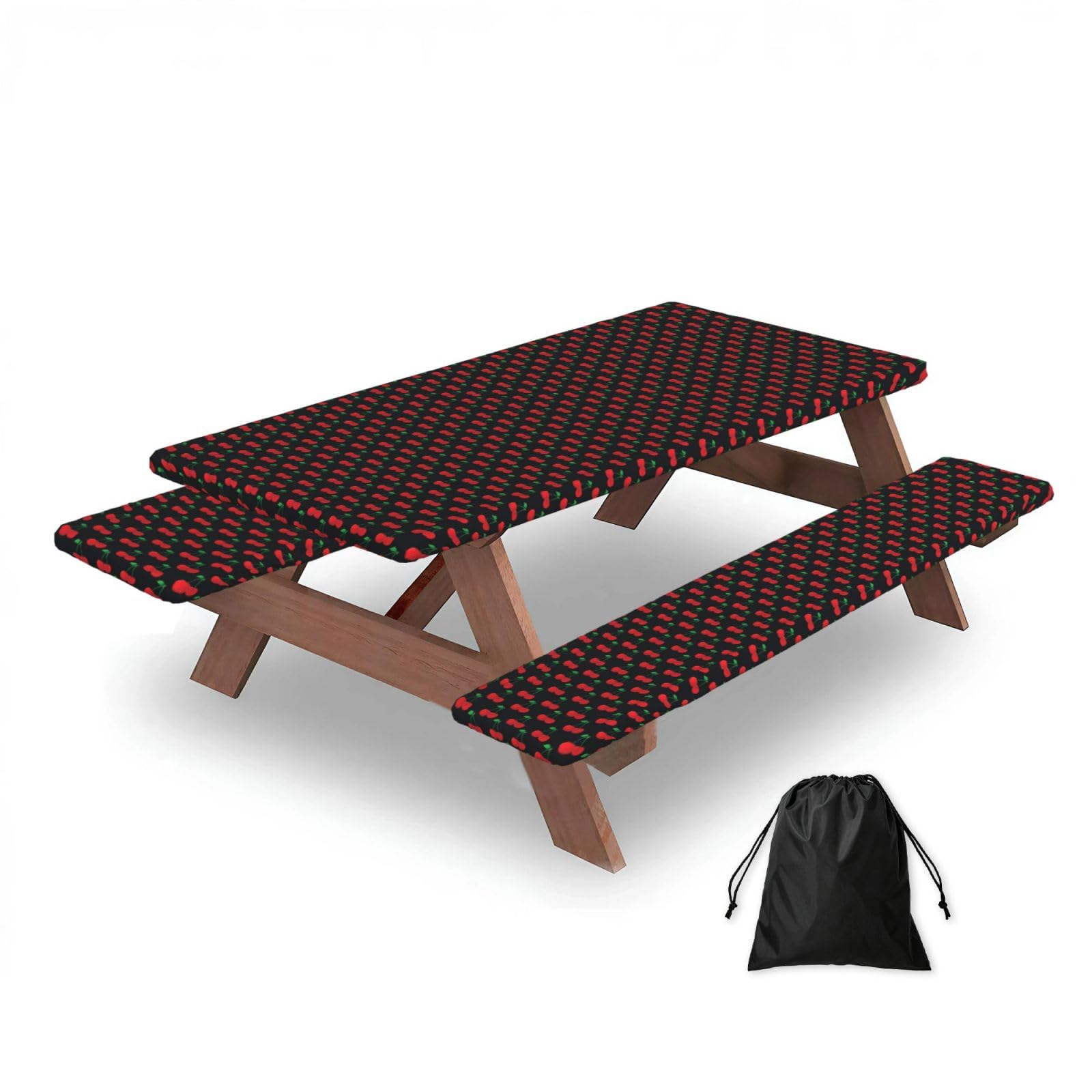 Dopklna As Picture Cherry Fruit, Picnic Table Cover With Bench Covers -Waterproof Elastic Fitted Tablecloth For Garden Camping Patio 76X152cm