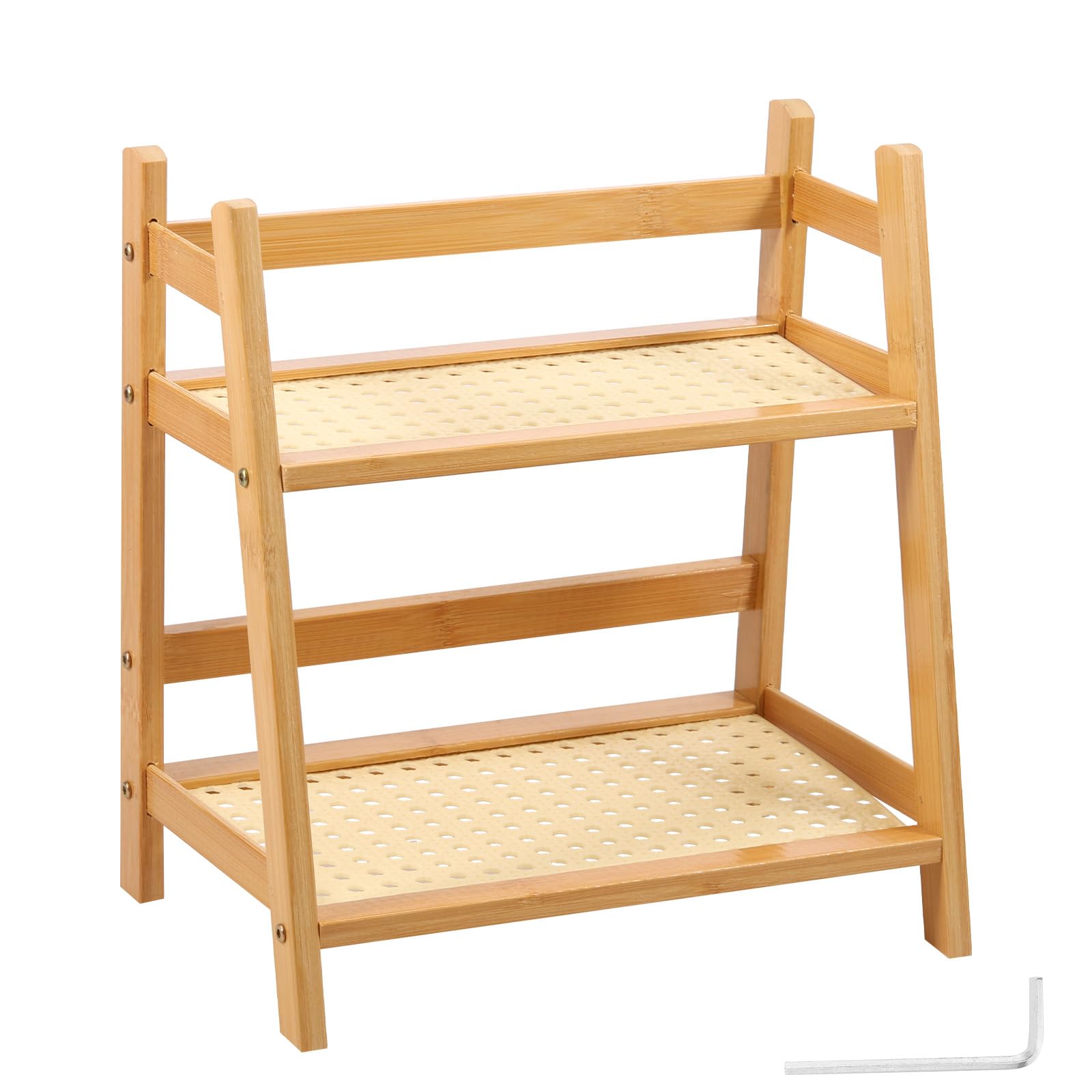 Foppla 27Cm Kitchen Counter Shelf,Bamboo Mug Holder Countertop,Coffee Station Organizer,2 Tier Condiment Storage Rack For Tea Coffee Bar Accessories(27Cm)