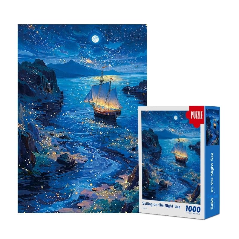 Puzzles Jigsaw Puzzles for Adults 1000, 1000 Piece Jigsaw Puzzles for Adults Educational Challenging Game Gift for Women, Puzzles for Adults- Starlight Sea Sailing- Perfect Home Wall Decoration