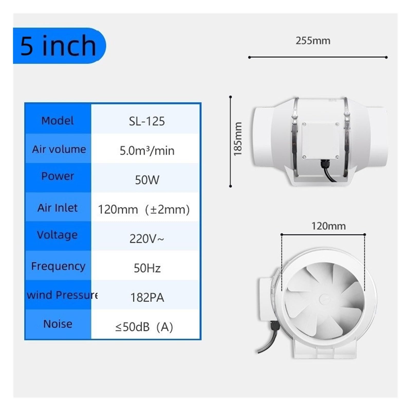 Extractor de Aire, Extractor De Aire De 4/5/6 Pulgadas For El Hogar, Tubo En Línea Silencioso, Extractor De Ventilación For Baño, Cocina, Limpieza De Aire De Pared De Inodoro(6 inch)