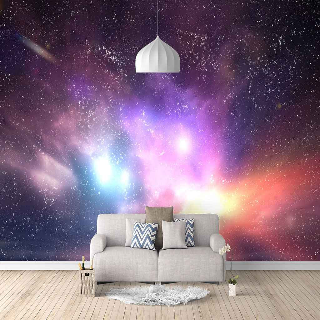 Papier peint panoramique 3D galaxie pour masquer mur salon