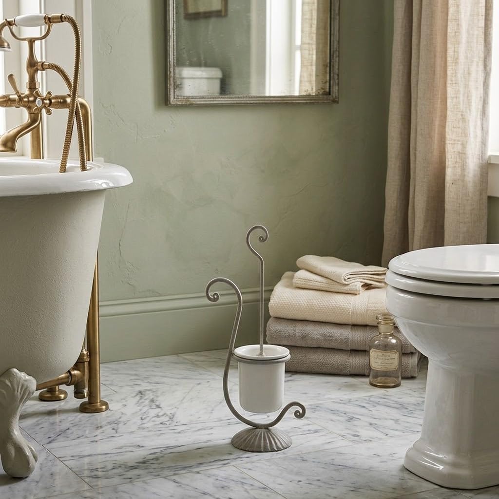 Linea baño 'Relax' Portascopino Plata de hierro forjado y cerámica italiana