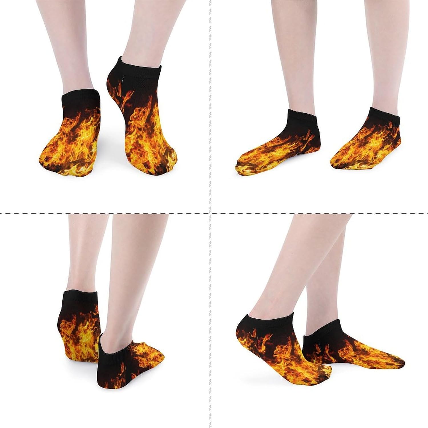 Big Fire Flames on Black Ankle Socks for Men Women Low Cut Crew Sock Casual Sports Clothing