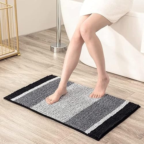 1 alfombra de baño de felpilla extrasuave tamaño 16 x 24 pulgadas | Diseño de rayas atrevidas gris negruzco Combo felpa tacto suave súper cómodo,