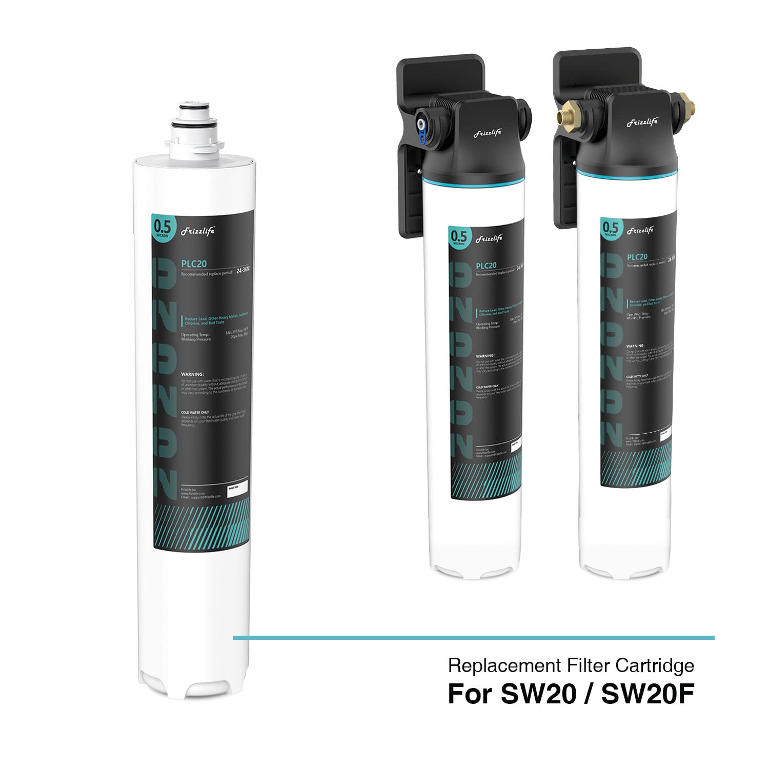 Frizzlife SW20-HF - Kit de carcasa de repuesto con cartucho de filtro PLC20 en el interior, para sistemas de filtro de agua para debajo del fregadero SW20 y SW20F