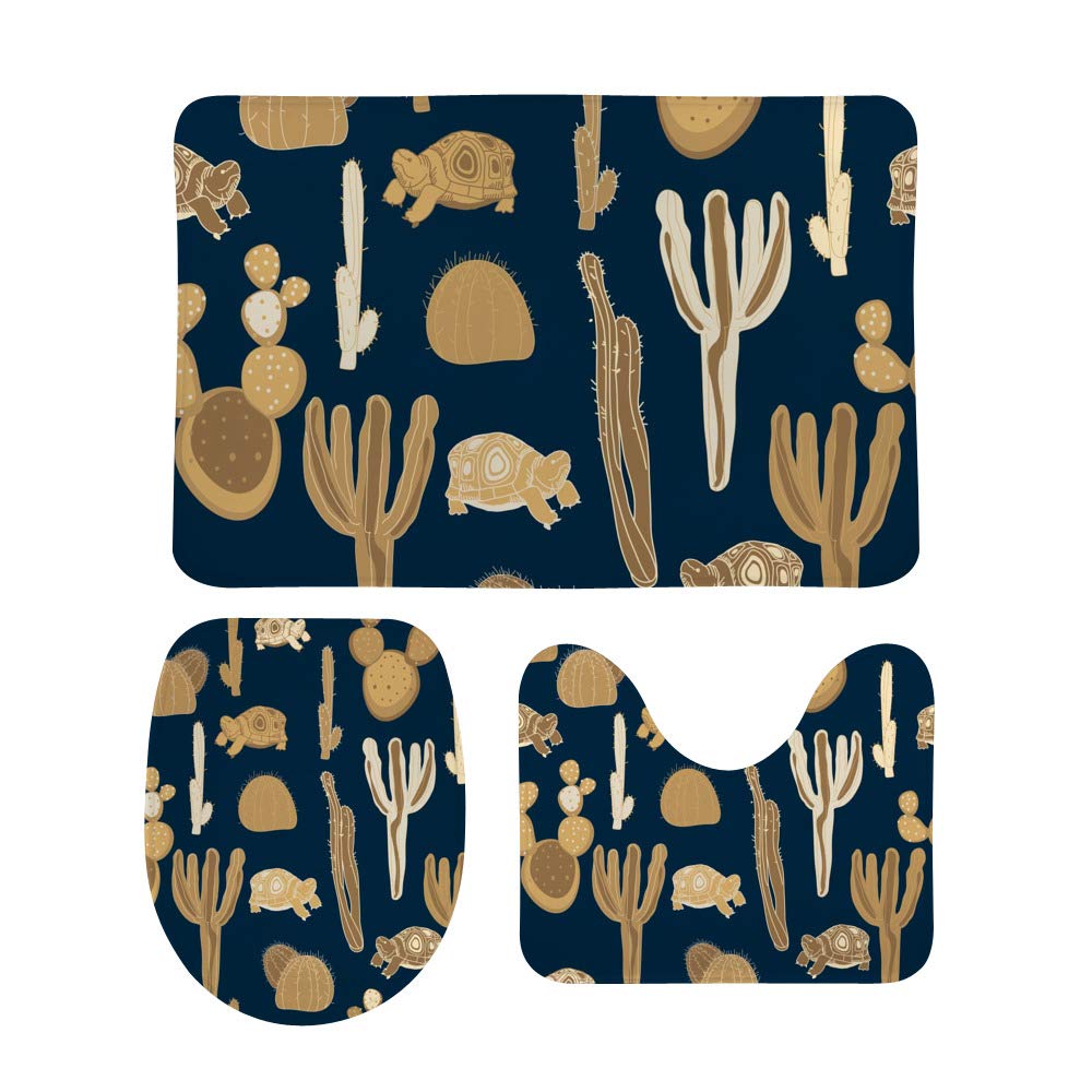 Tapis de bain cactus et tortue lot de 3 absorbants et antidérapants pour intérieur et extérieur