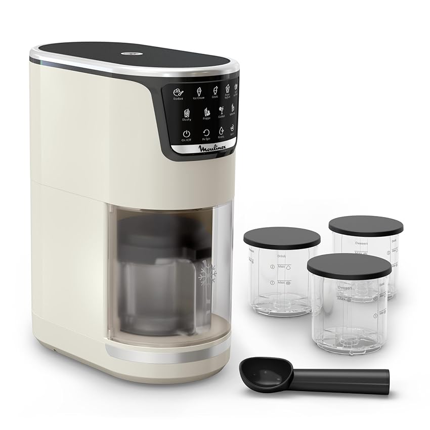 Moulinex Dolci, Gelatiera con 10 Programmi, Capacità Fino a 1,4L, con Tecnologia 1-Step Perfector, Pulizia Automatica, Colore Rise, MJ604A