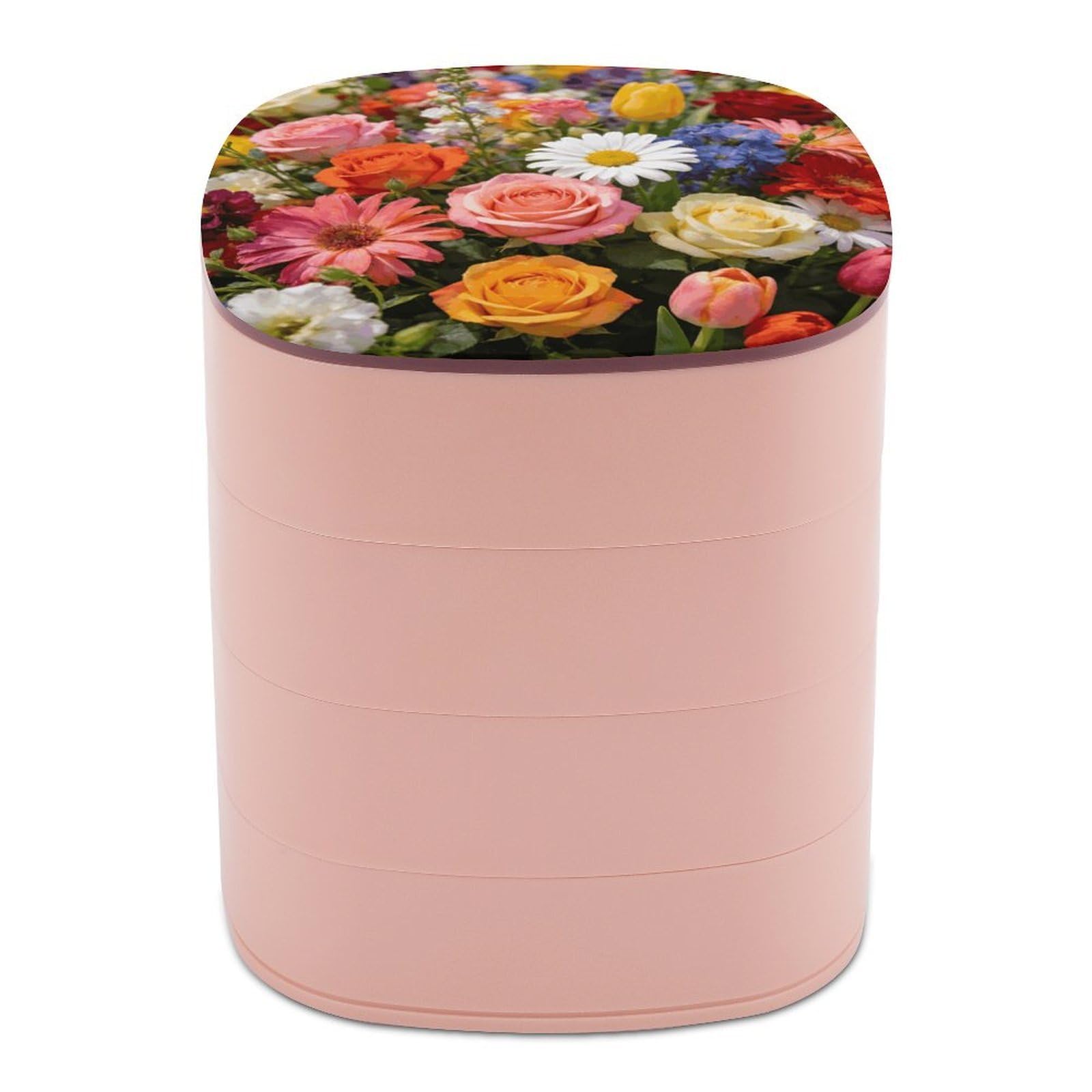 LZQPOEAS Colorful Fields Jewelry Box Women Jewelry Organizer Travel Jewelry Case Cute Necklace Ring Storage Organizer 4-Layer Rotating Jewelry Tray Case with Mirror for Bracelets