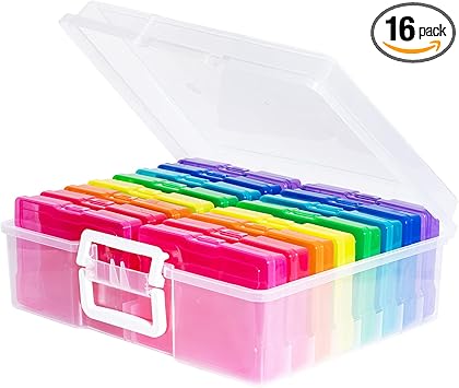 novelinks Transparent 4" x 6" Photo Cases and Clear Craft Keeper with Handle - 16 Inner Cases Plastic Storage Container Box (Multi-colored)