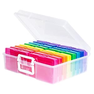 novelinks Transparent 4 x 6 Photo Cases and Clear Craft Keeper with Handle 16 Inner Photo Organizers Photo