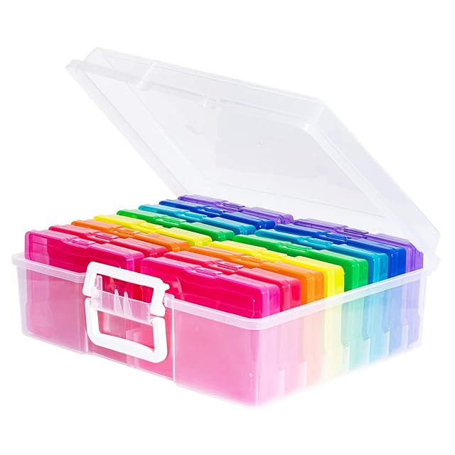 novelinks Transparent 4 x 6 Photo Cases and Clear Craft Keeper with Handle 16 Inner Photo Organizers Photo