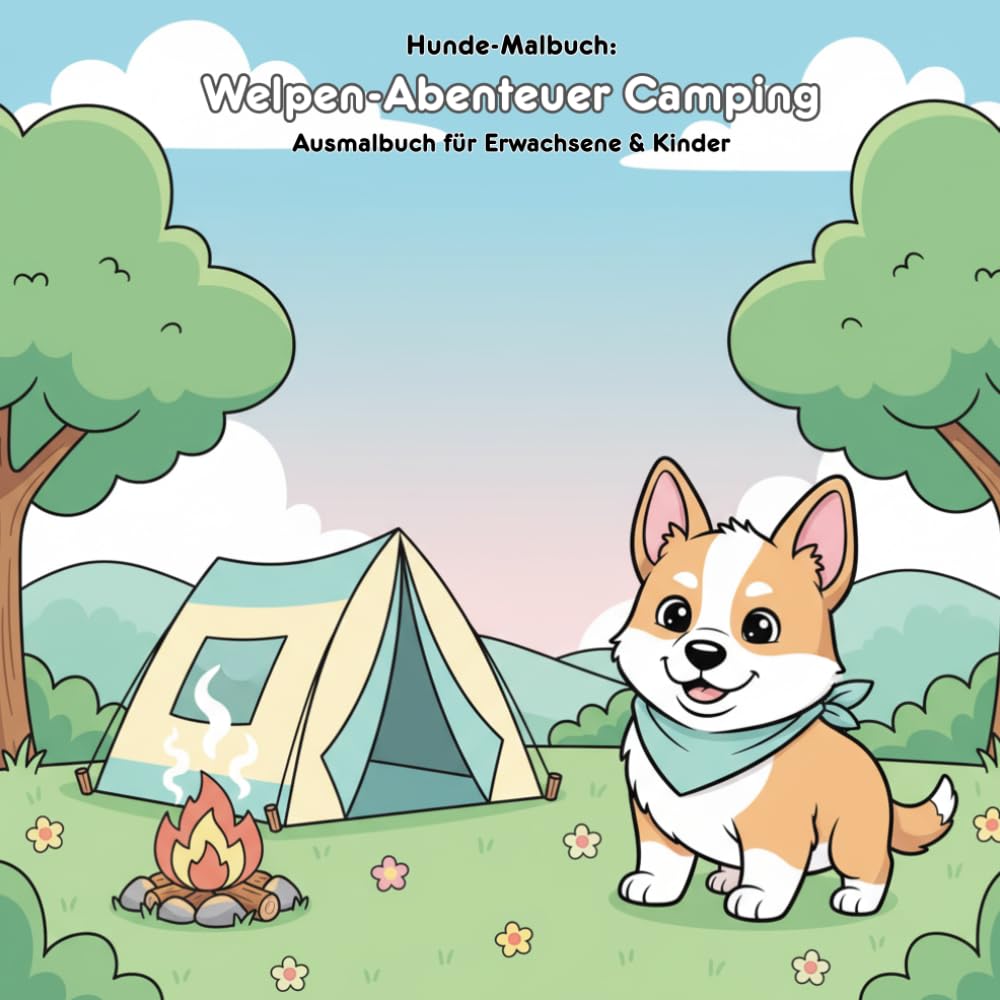 Welpen-Abenteuer Camping: Geschichte & Malbuch: Für Erwachsene & Kinder: 36 Ausmalbilder, 21.59 x 21.59 cm, Große Motive für kleine Künstler