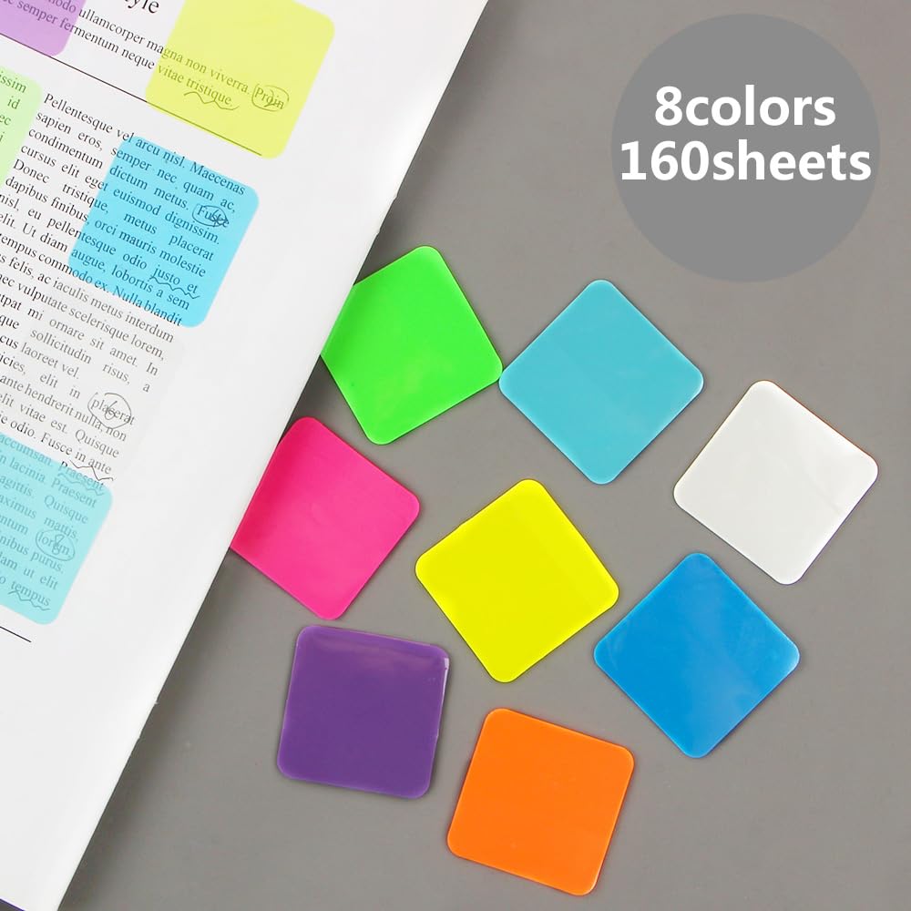 160 hojas de notas adhesivas transparentes de colores, notas adhesivas translúcidas, impermeables, bloc de notas adhesivas, coloridas notas adhesivas transparentes para anotar libros, suministros