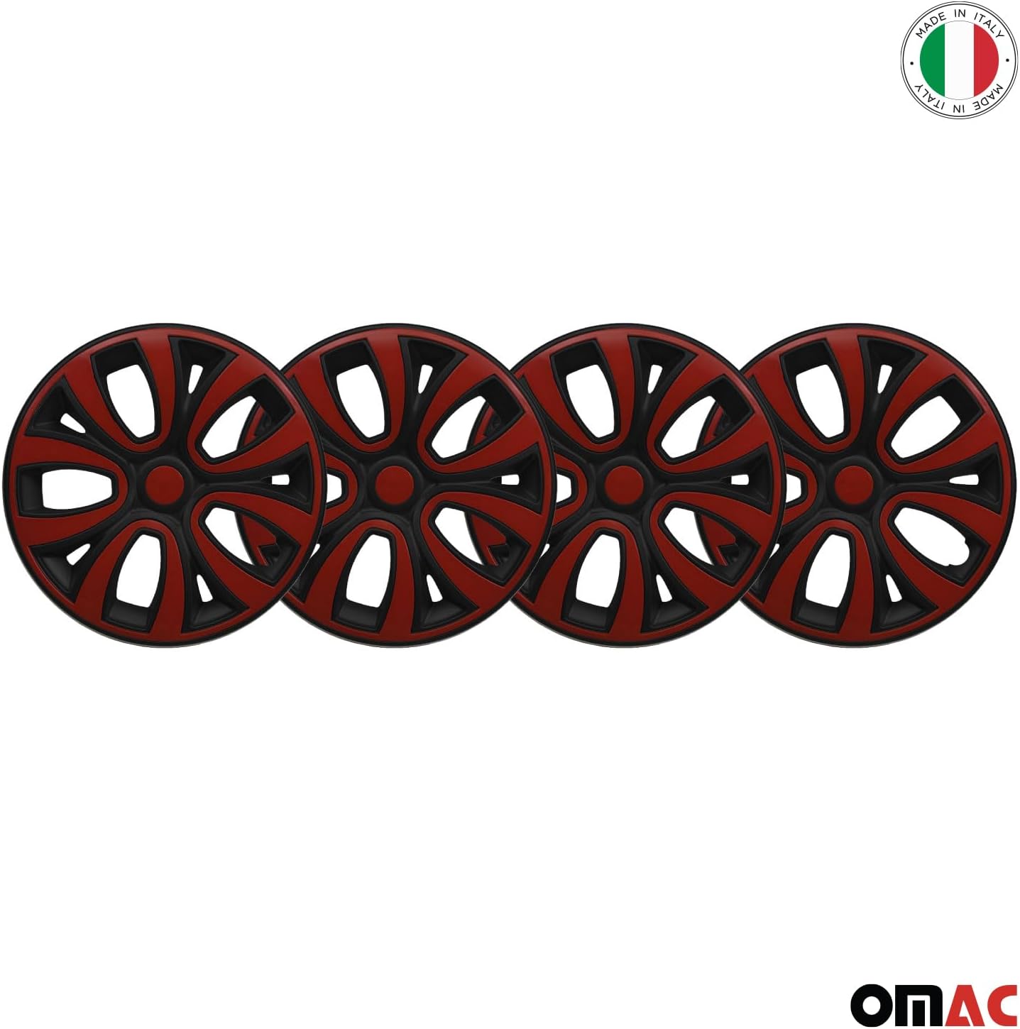OMAC - Black with Red Hub Caps 14 Inch Set of 4, Tapas para Rines 14, Premium Wheel Covers 14 Inch, R14 Rim Cover Set, Snap On Durable Car Replacement Exterior Accessories