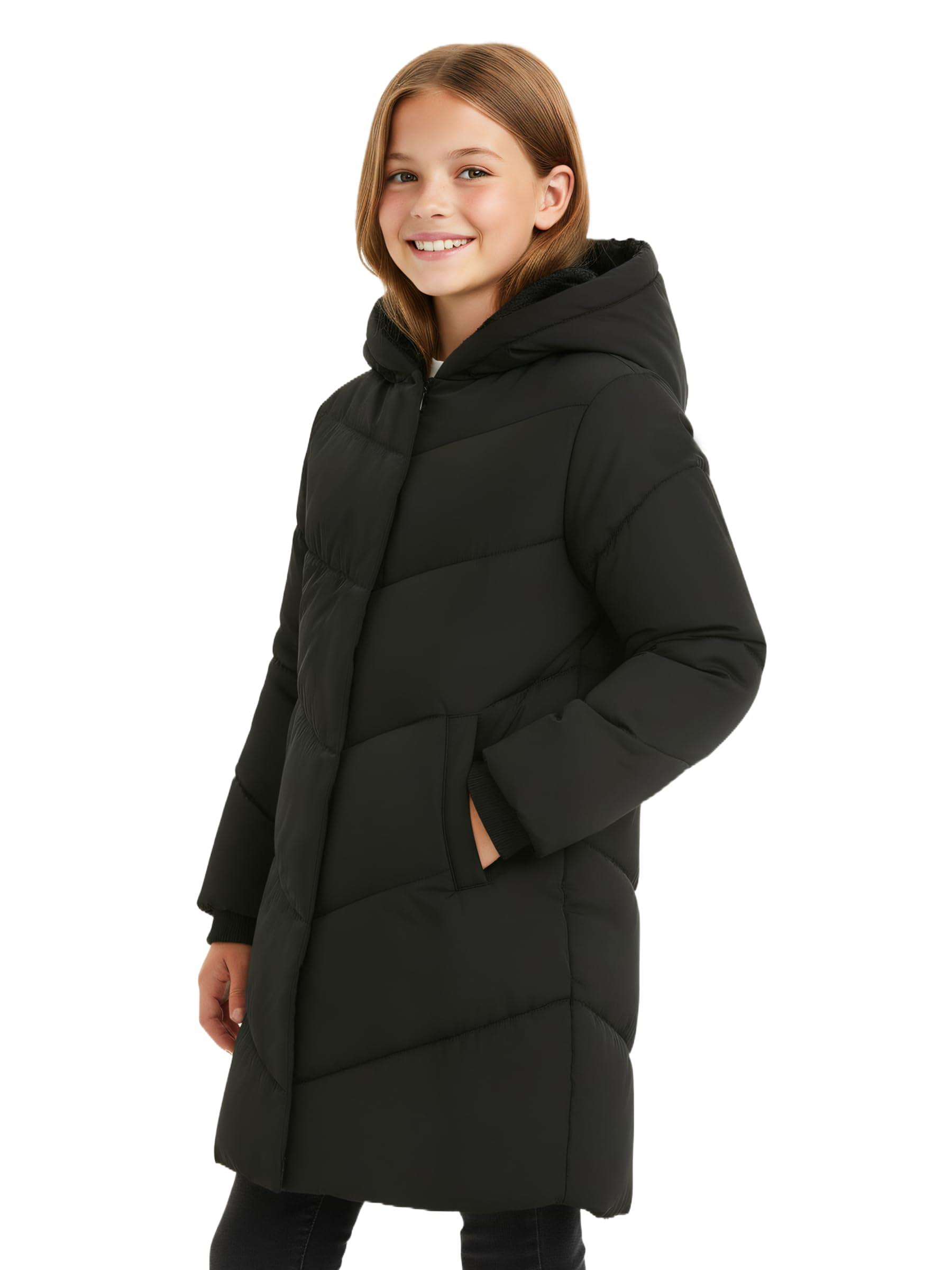 SOLOCOTE Abrigo de invierno para niñas resistente al agua con forro de peluche chaqueta acolchada con capucha gruesa para niños
