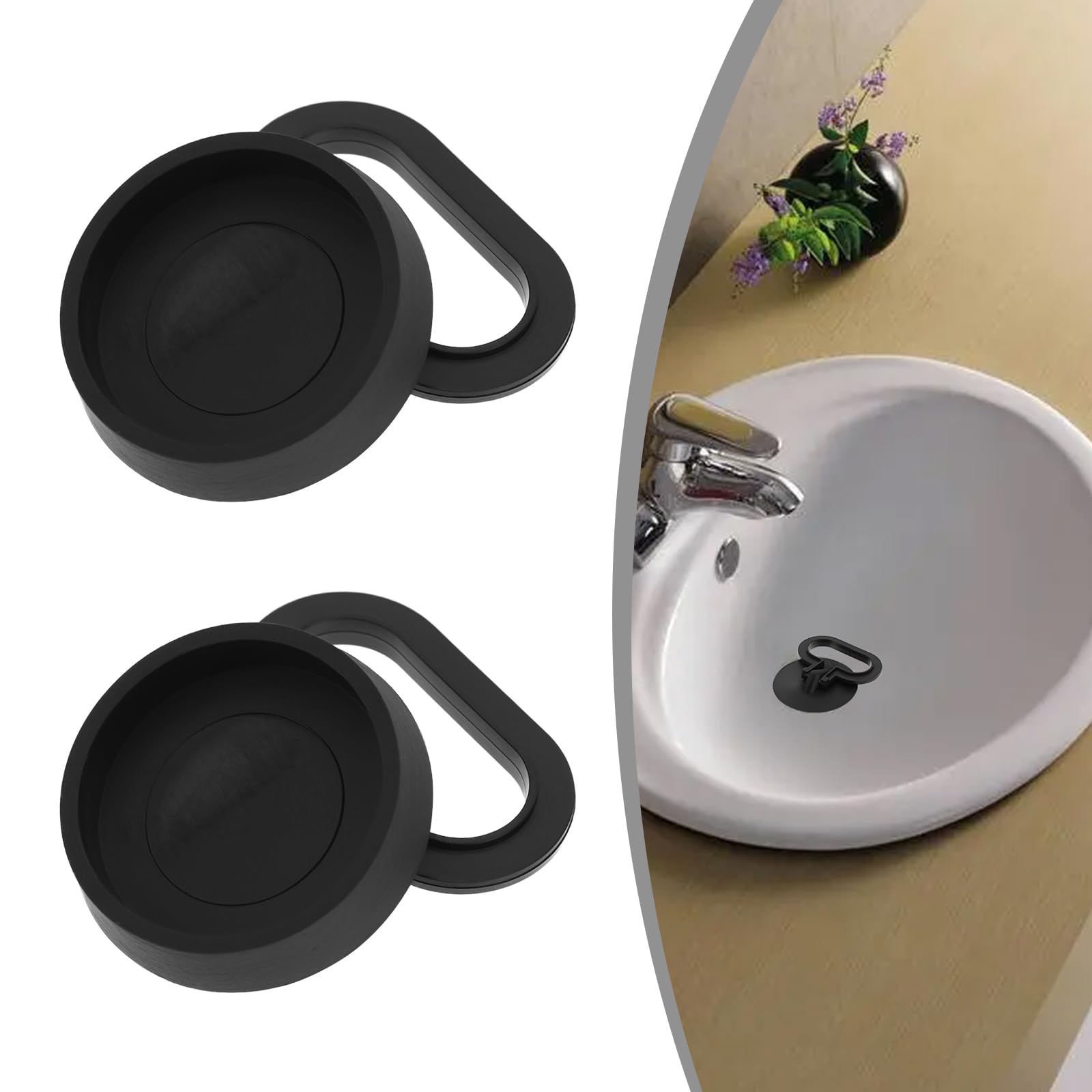 EMSea 4pcs Black Plastic Sink Plug with Handle, Drain Plug Diameter 37mm, Top Diameter 40mm, Suitable for Kitchen Bathtub - Image 3