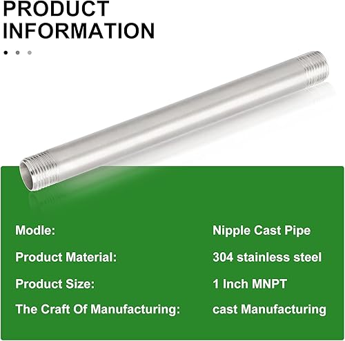 Miniatura 440 de TAISHER 2 accesorios de tubería de acero inoxidable, 1/2 "NPT x 1/2" NPT macho roscado, tubo fundido de pezón de 6 pulgadas de longitud 1.969 in