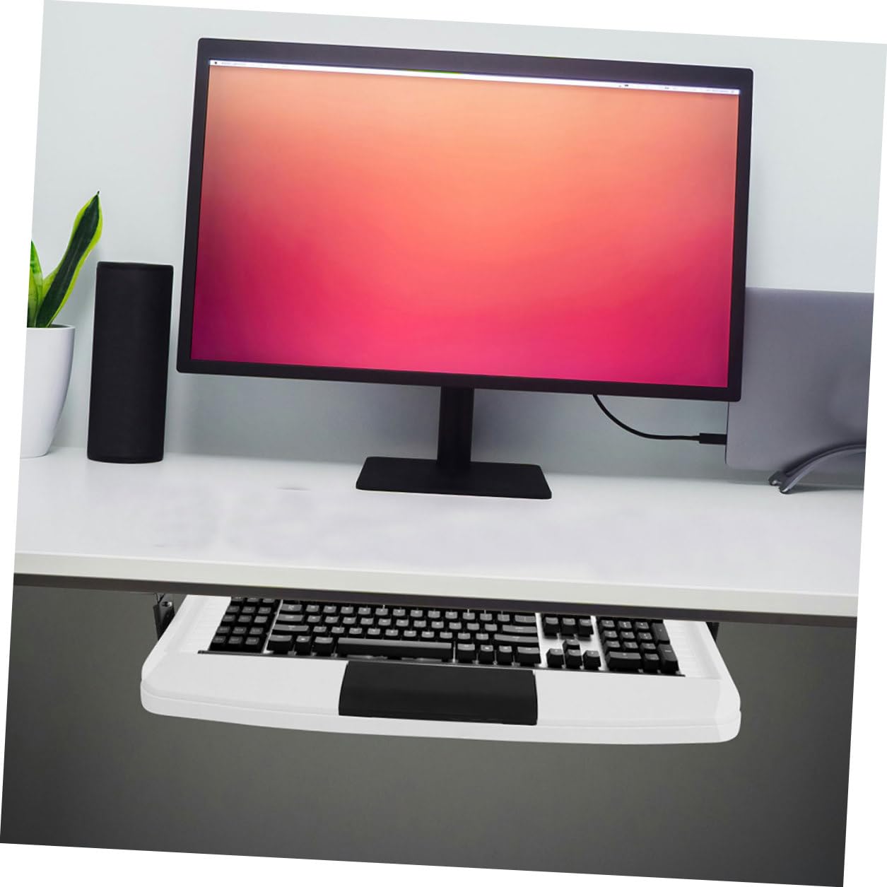Zerodeko Bandeja para Teclado y Ratón Ajustable con Rieles Deslizantes de Alta Resistencia, Soporte Ergonómico para Escritorio de Oficina, Set 2 Piezas (Blanco y Negro) con Portalápices