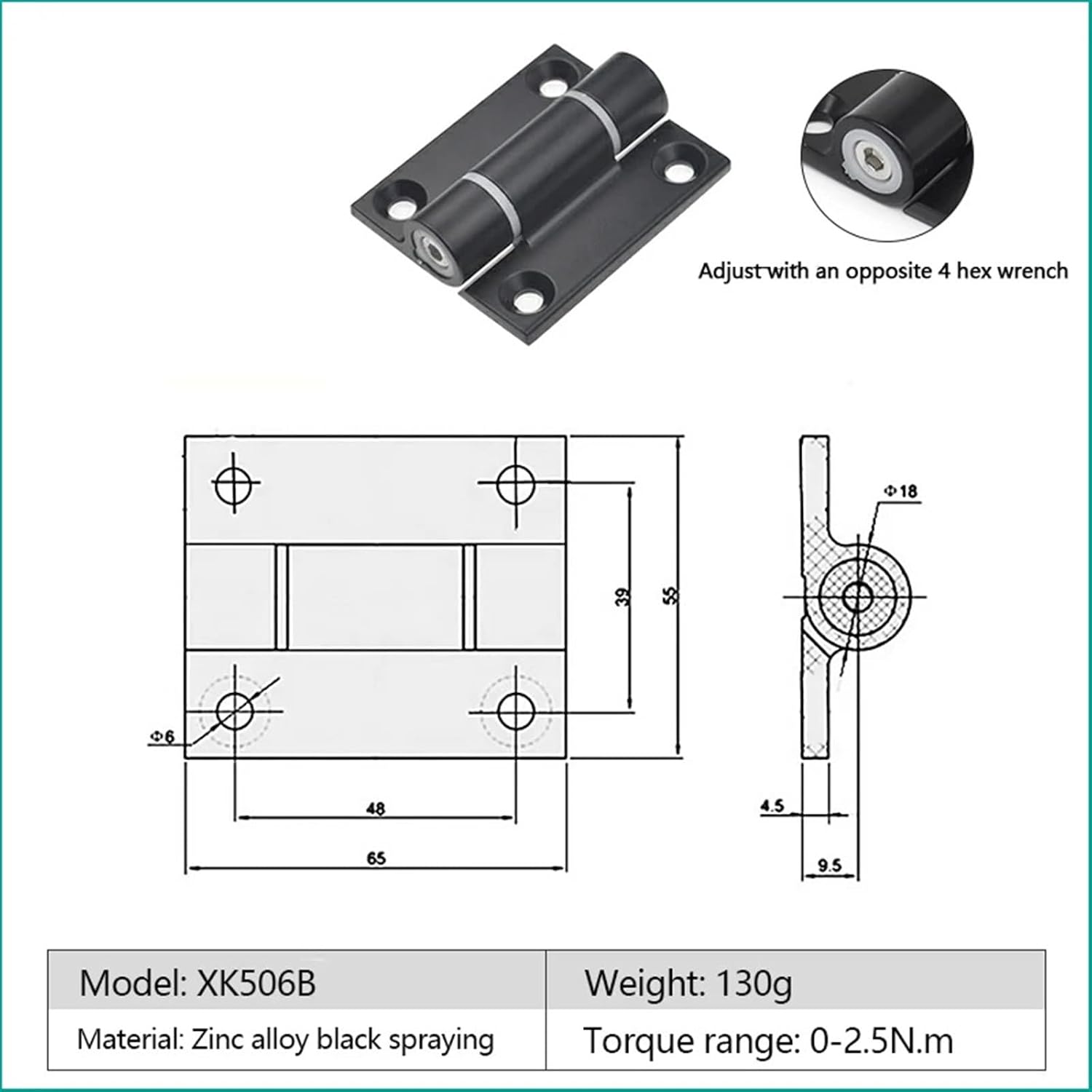 Metal 56 * 55MM Zinc Alloy Hinge Adjustable Constant Hinge for Cabinet Door with Damping Buffer Hinge(XK506B)