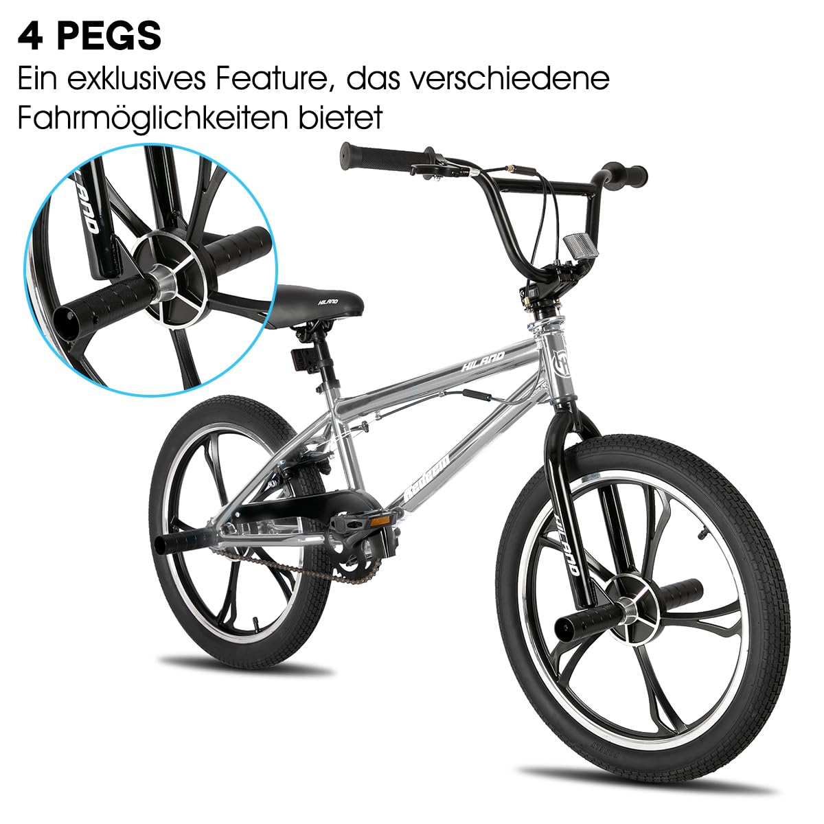 HILAND Bicicletta BMX Bambini 20 Pollici, Ruote a 3/5 Razze, con Rotore Freestyle a 360°, 4 Pegs, per Bambini e Ragazzi da 7 a 12 Anni, Colori Multipli