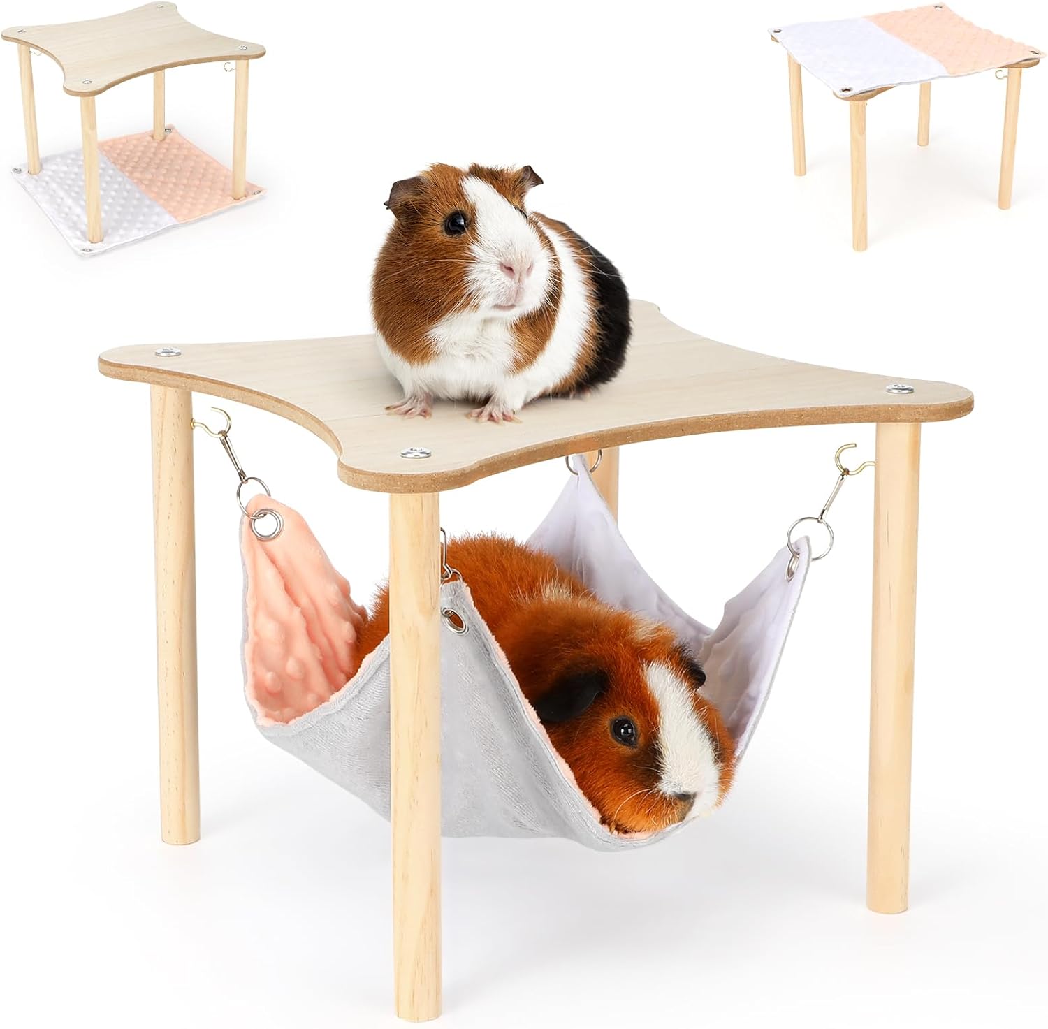 YUEPET Guinea Pig Hammock with Stand, Wooden Guinea Pig Hideout Soft