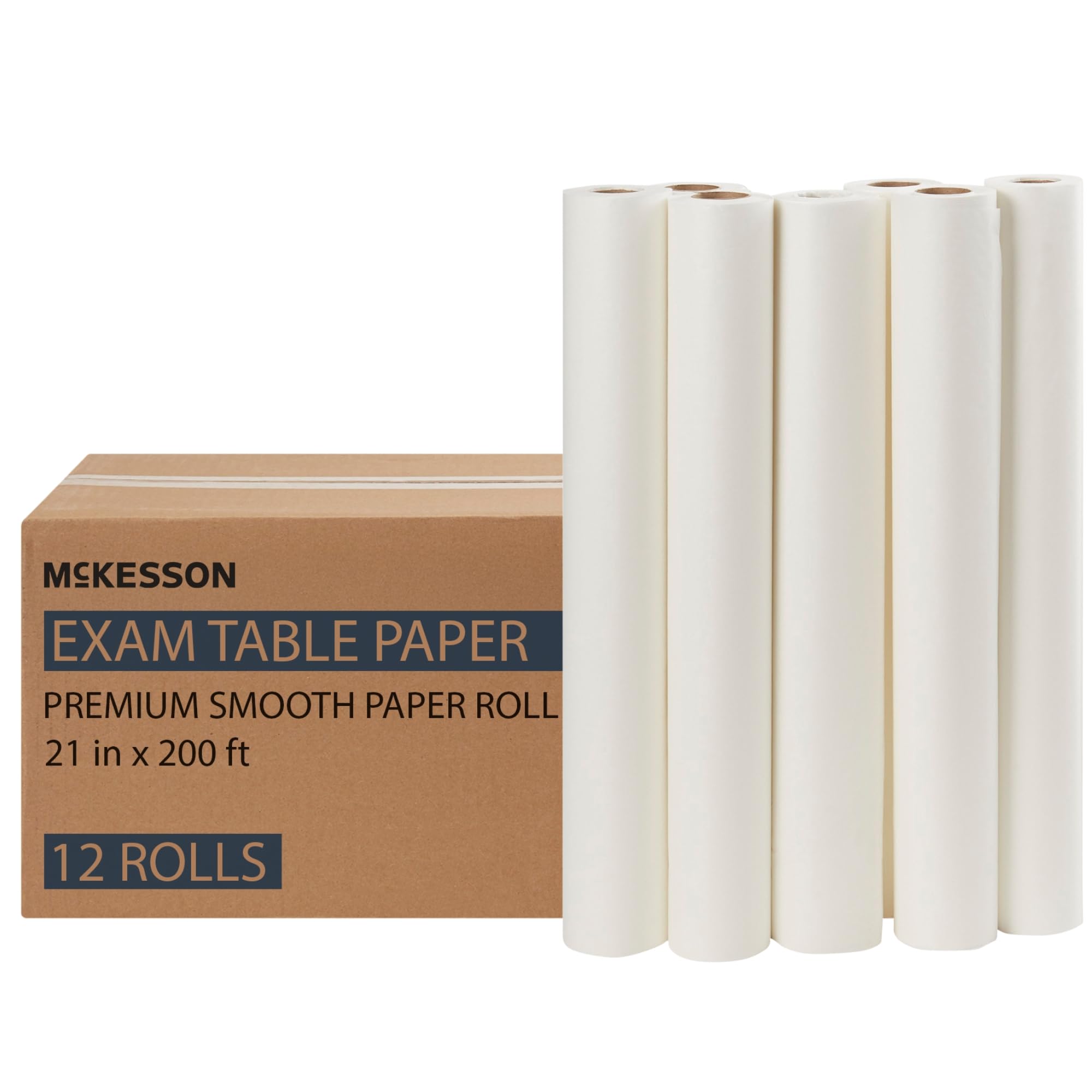McKesson Medical Exam Table Paper [12 Rolls] – Bed Table Sheet Cover for Diaper Changing, Waxing, Nursing, Chiropractor, Patternmaking, Tracing - Premium Smooth Paper Roll - White, 21 in x 200 ft