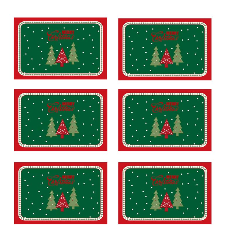 Soulnioi Christmas Placemats Set of 6, PVC Christmas Table Mats Heat Resistant Waterproof Place Mats for Dining Table Decor